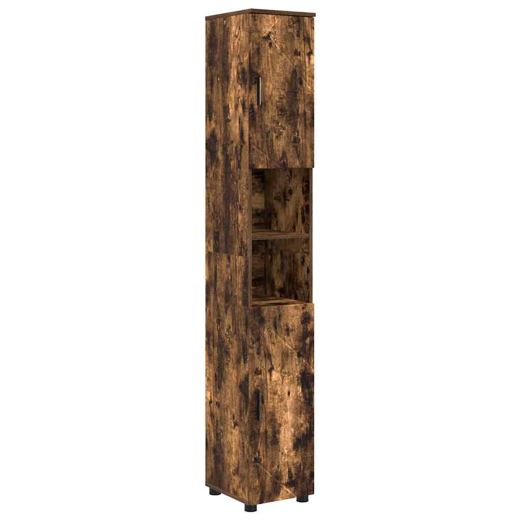 Baderomsinnredningssett med dør 4 pcs Røkt eik 30 x 35 x 192 cm