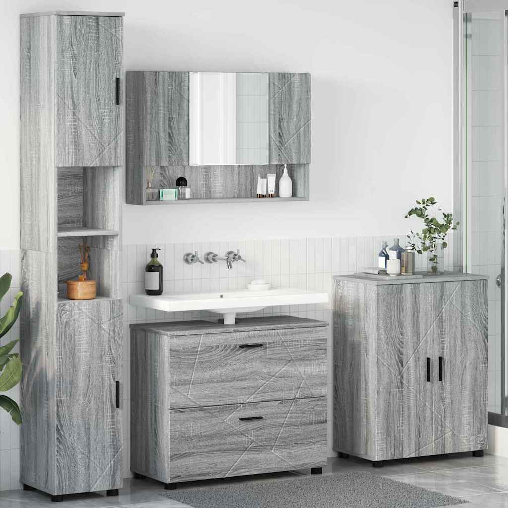 Baderomsinnredningssett 4 pcs Grå Sonoma Ingeniørtre og metall