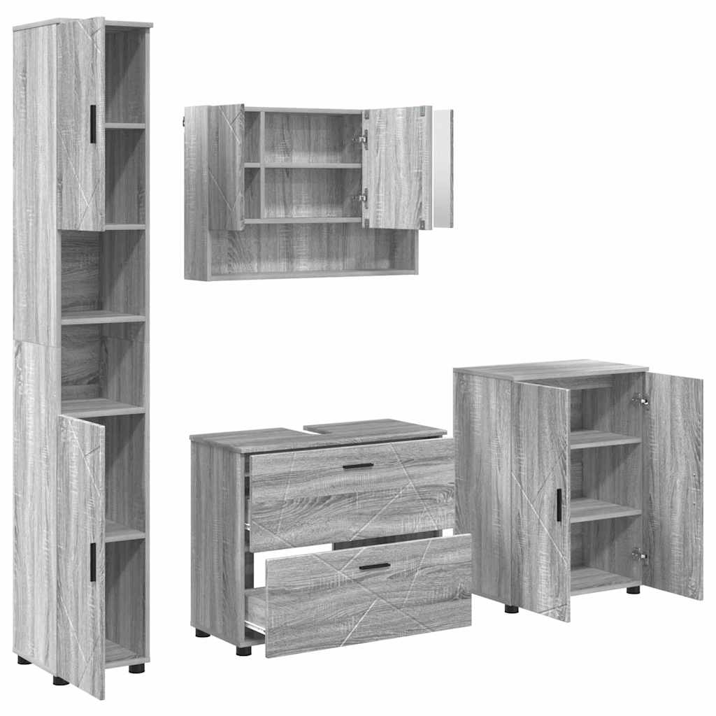 Baderomsinnredningssett 4 pcs Grå Sonoma Ingeniørtre og metall