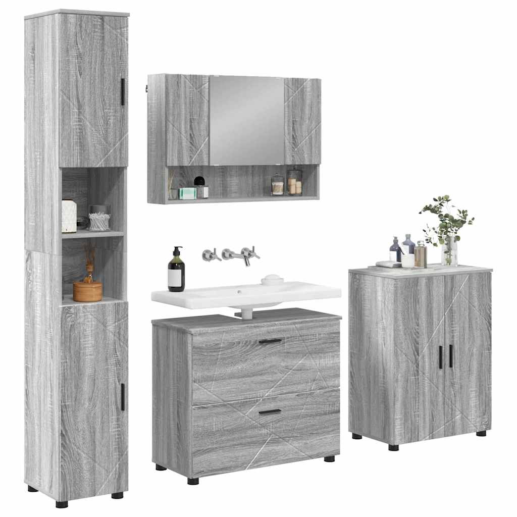 Baderomsinnredningssett 4 pcs Grå Sonoma Ingeniørtre og metall