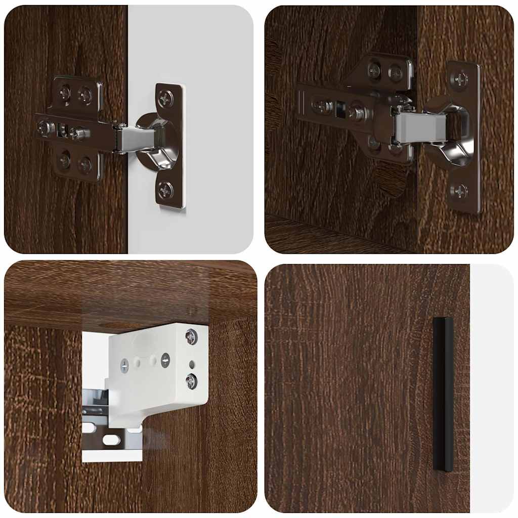 Baderomsinnredningssett med dør 4 pcs brun eik 30 x 35 x 192 cm