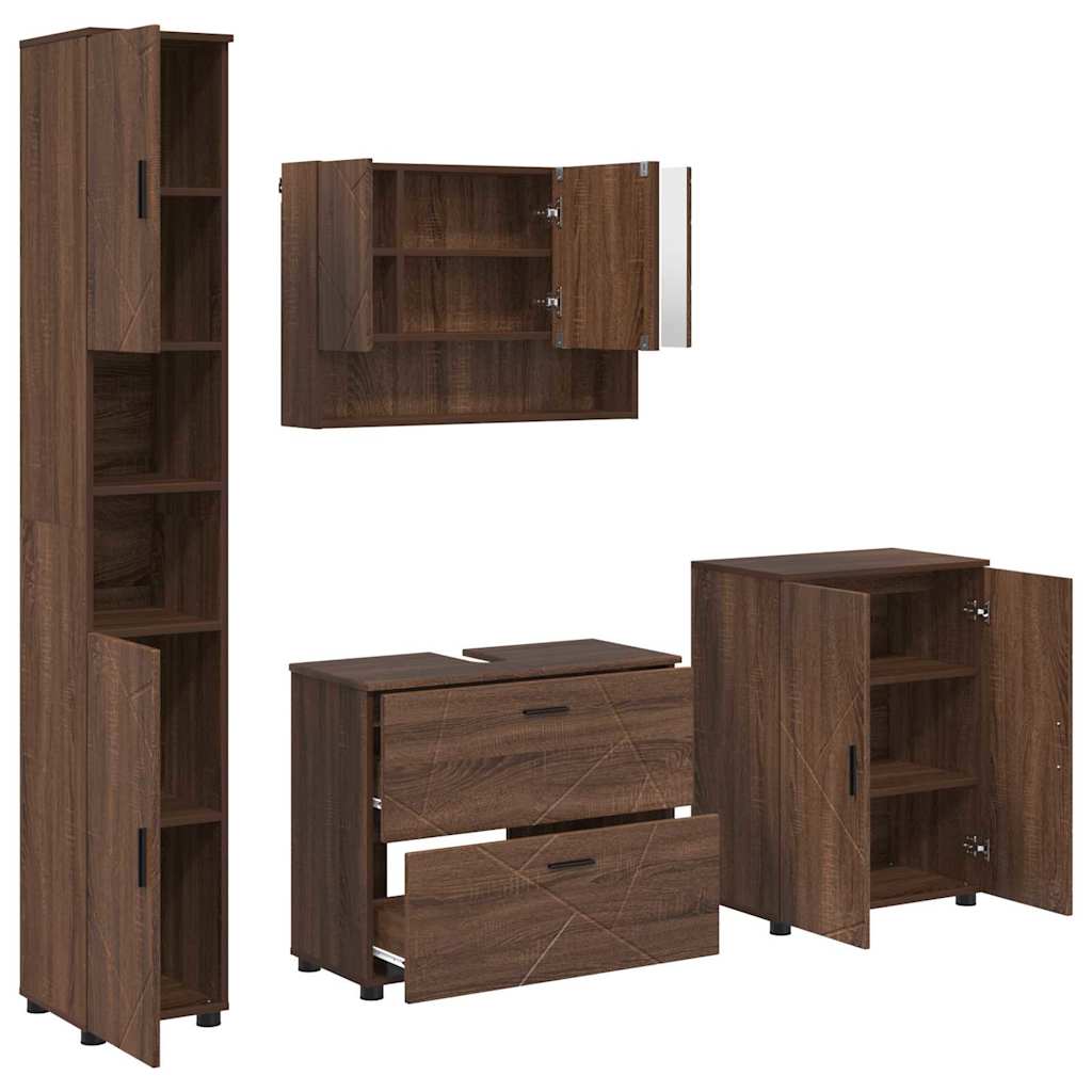 Baderomsinnredningssett med dør 4 pcs brun eik 30 x 35 x 192 cm