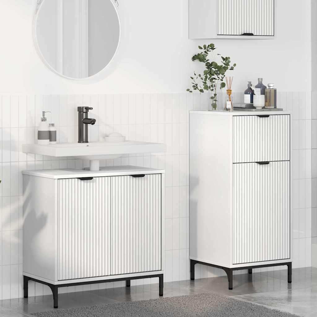 Baderomsinnredningssett 2 pcs Hvit Ingeniørtre og metall