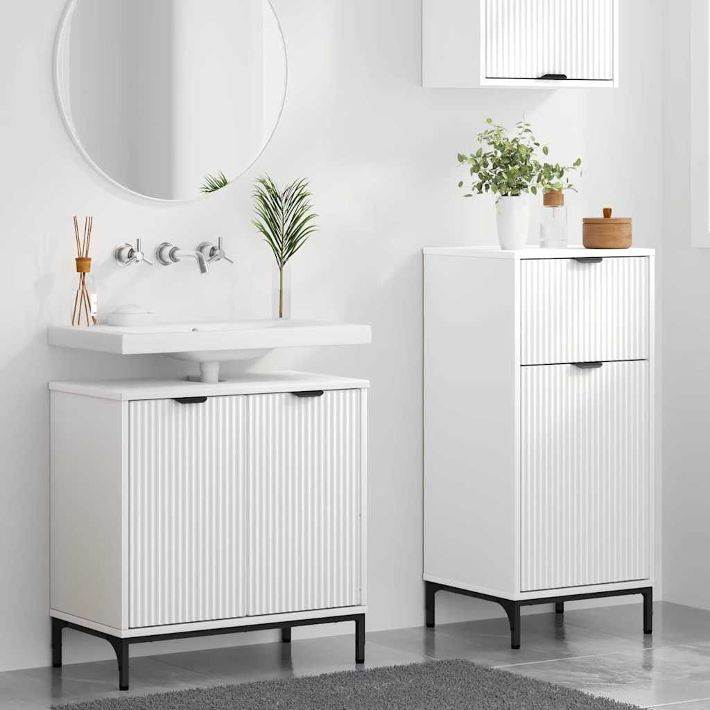 Baderomsinnredningssett 2 pcs Hvit Ingeniørtre og metall