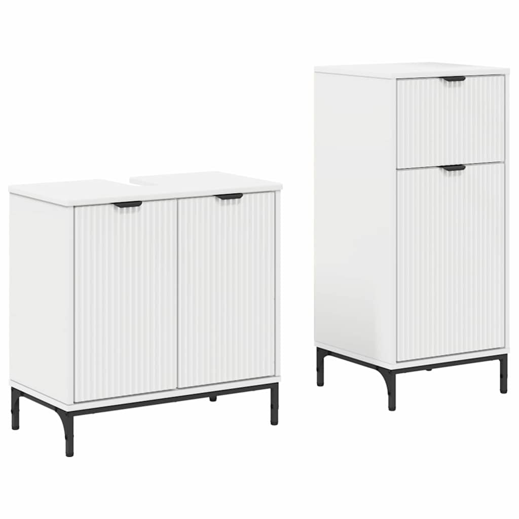 Baderomsinnredningssett 2 pcs Hvit Ingeniørtre og metall