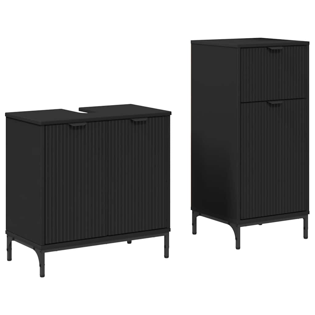 Baderomsinnredningssett 2 pcs Svart Ingeniørtre og metall
