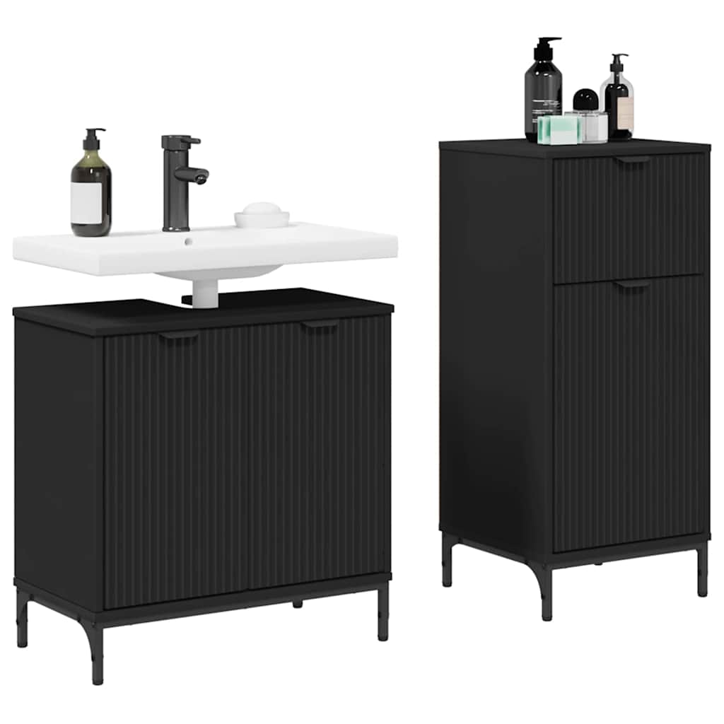 Baderomsinnredningssett med skuff 2 pcs Svart 39.5 x 36 x 88 cm