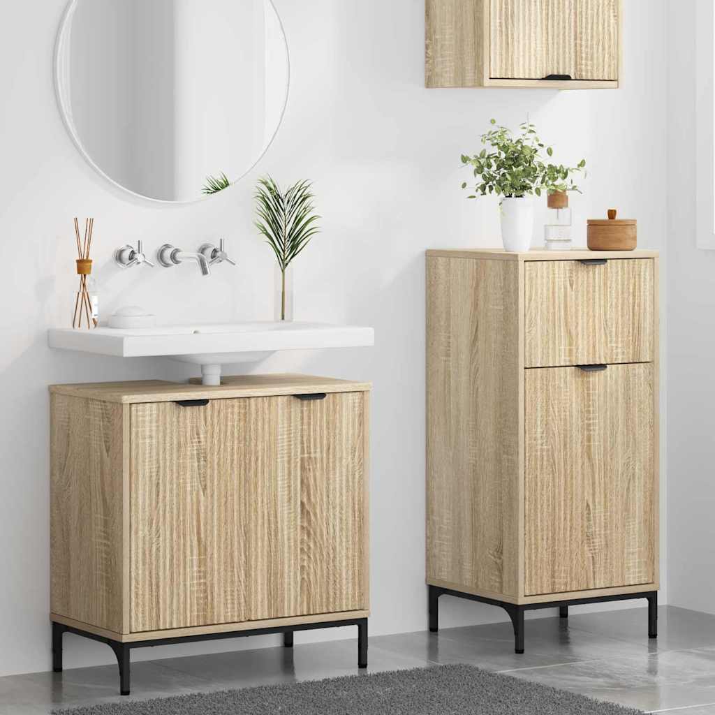 Baderomsinnredningssett 2 pcs Sonoma eik Ingeniørtre og metall