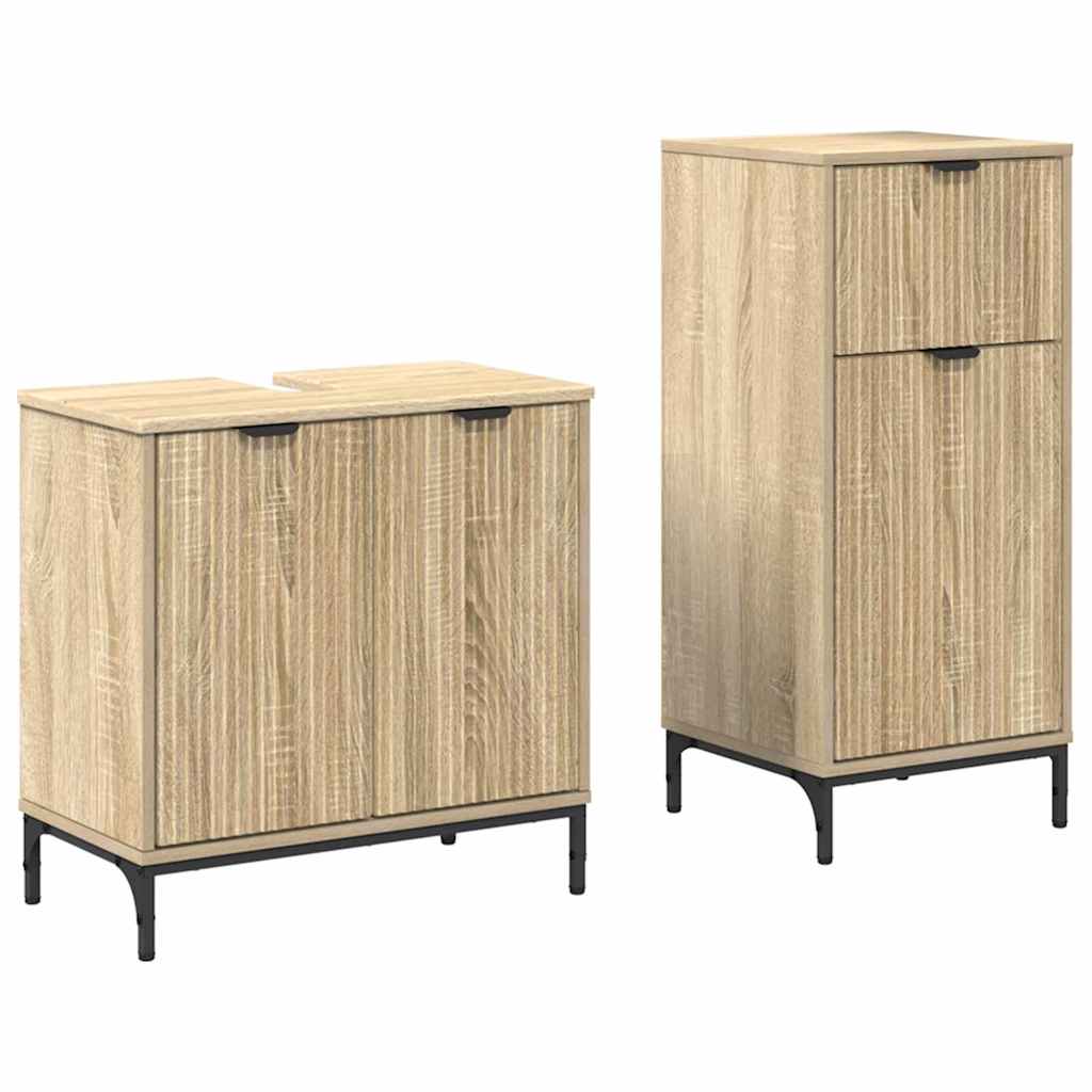 Baderomsinnredningssett 2 pcs Sonoma eik Ingeniørtre og metall