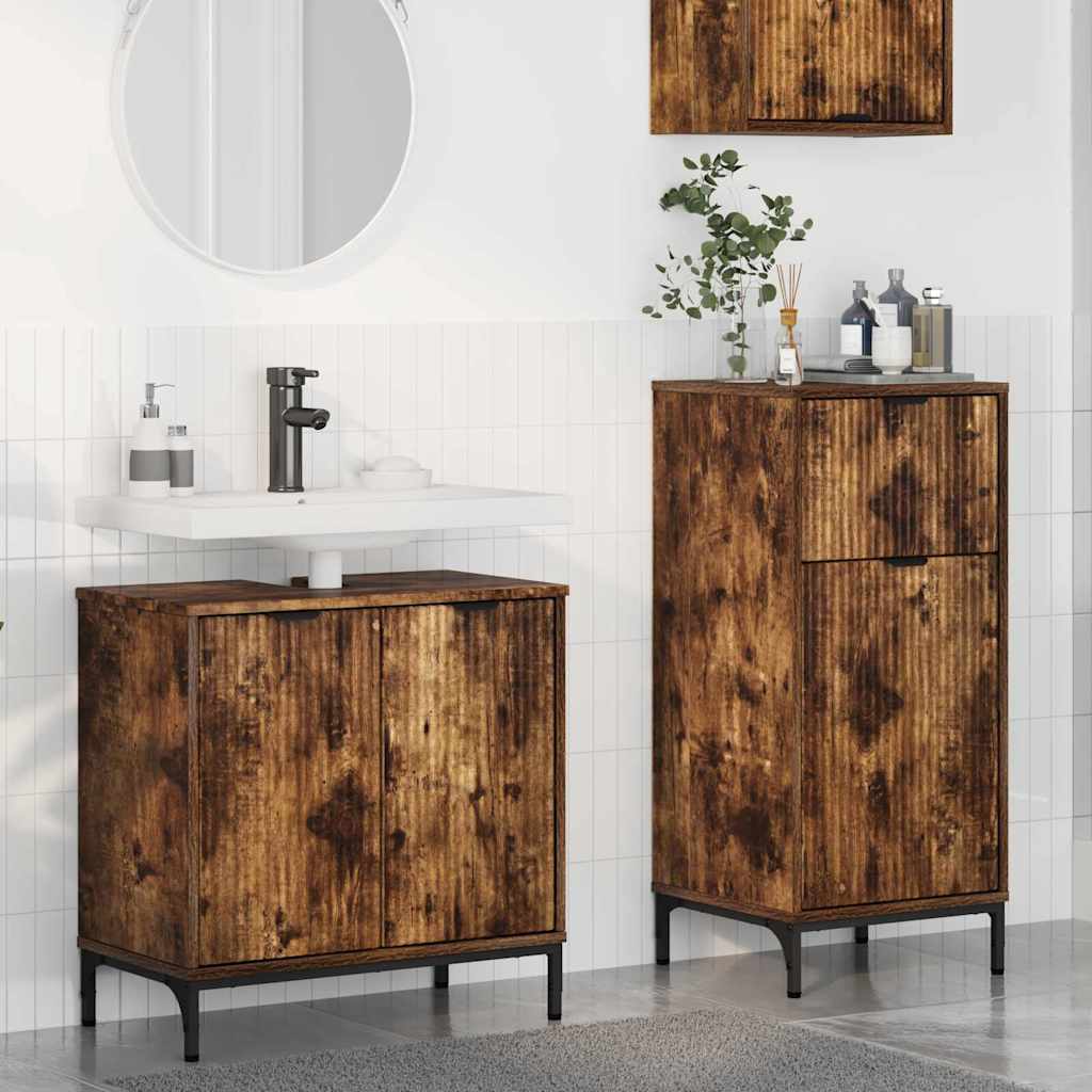 Baderomsinnredningssett Rutete 2 pcs Røkt eik 39.5 x 36 x 88 cm