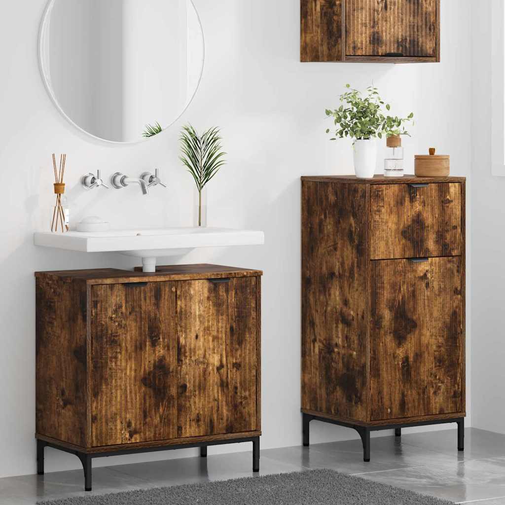 Baderomsinnredningssett Rutete 2 pcs Røkt eik 39.5 x 36 x 88 cm