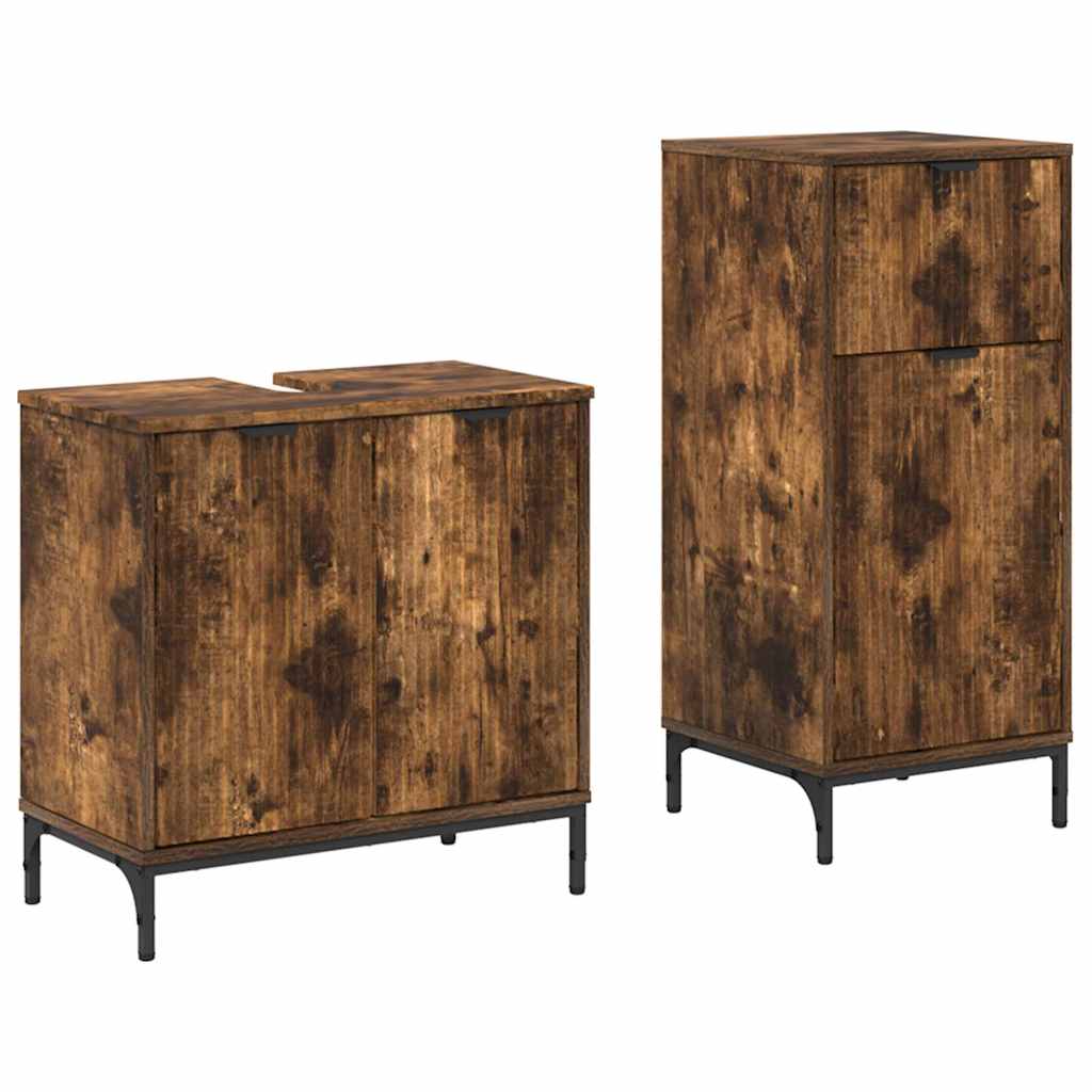 Baderomsinnredningssett Rutete 2 pcs Røkt eik 39.5 x 36 x 88 cm