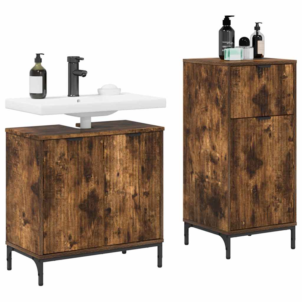 Baderomsinnredningssett Rutete 2 pcs Røkt eik 39.5 x 36 x 88 cm