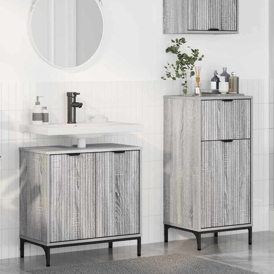 Baderomsinnredningssett 2 pcs Grå Sonoma Ingeniørtre og metall