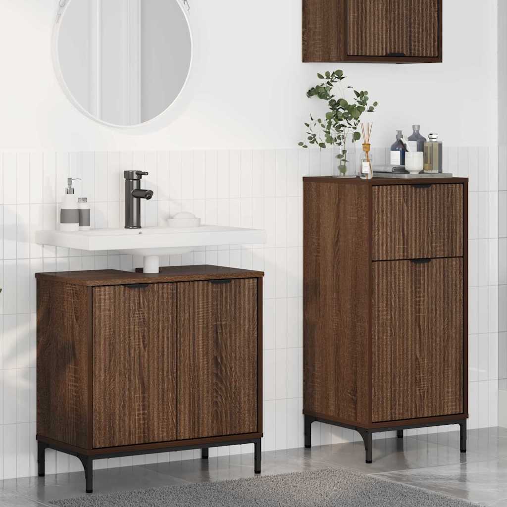 Baderomsinnredningssett Rutete 2 pcs brun eik 39.5 x 36 x 88 cm