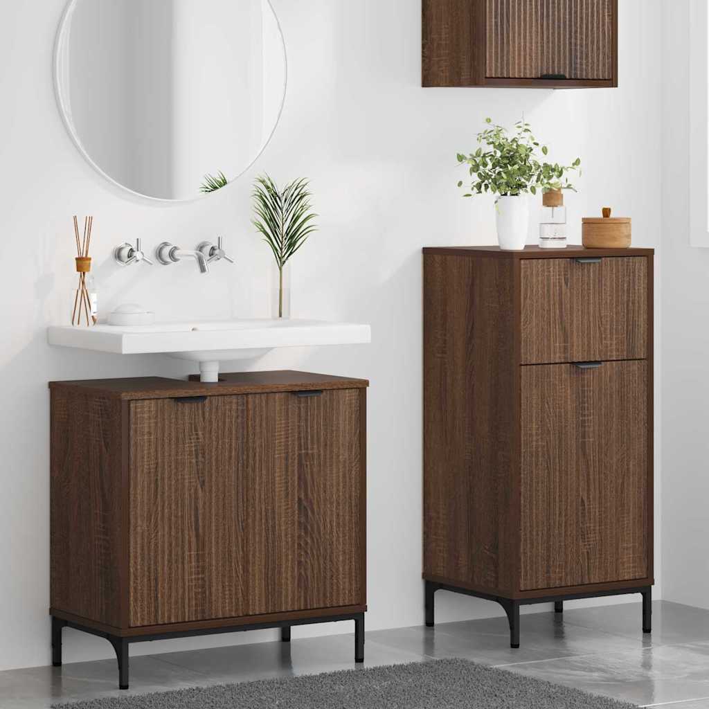 Baderomsinnredningssett Rutete 2 pcs brun eik 39.5 x 36 x 88 cm