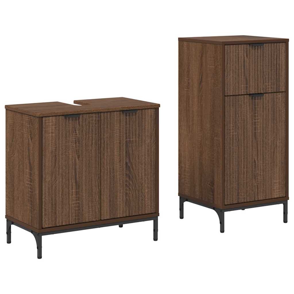 Baderomsinnredningssett Rutete 2 pcs brun eik 39.5 x 36 x 88 cm