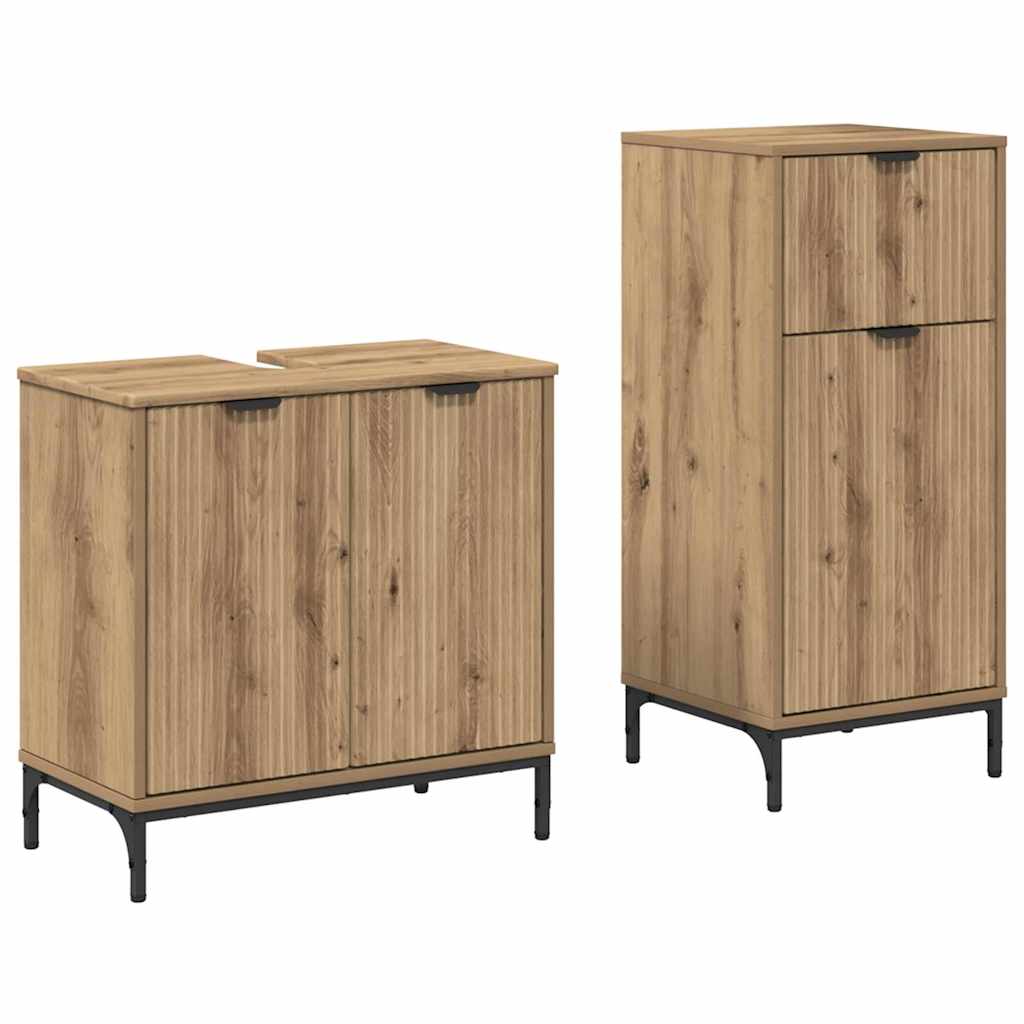 Baderomsinnredningssett 2 pcs Artisan Eik Ingeniørtre og metall