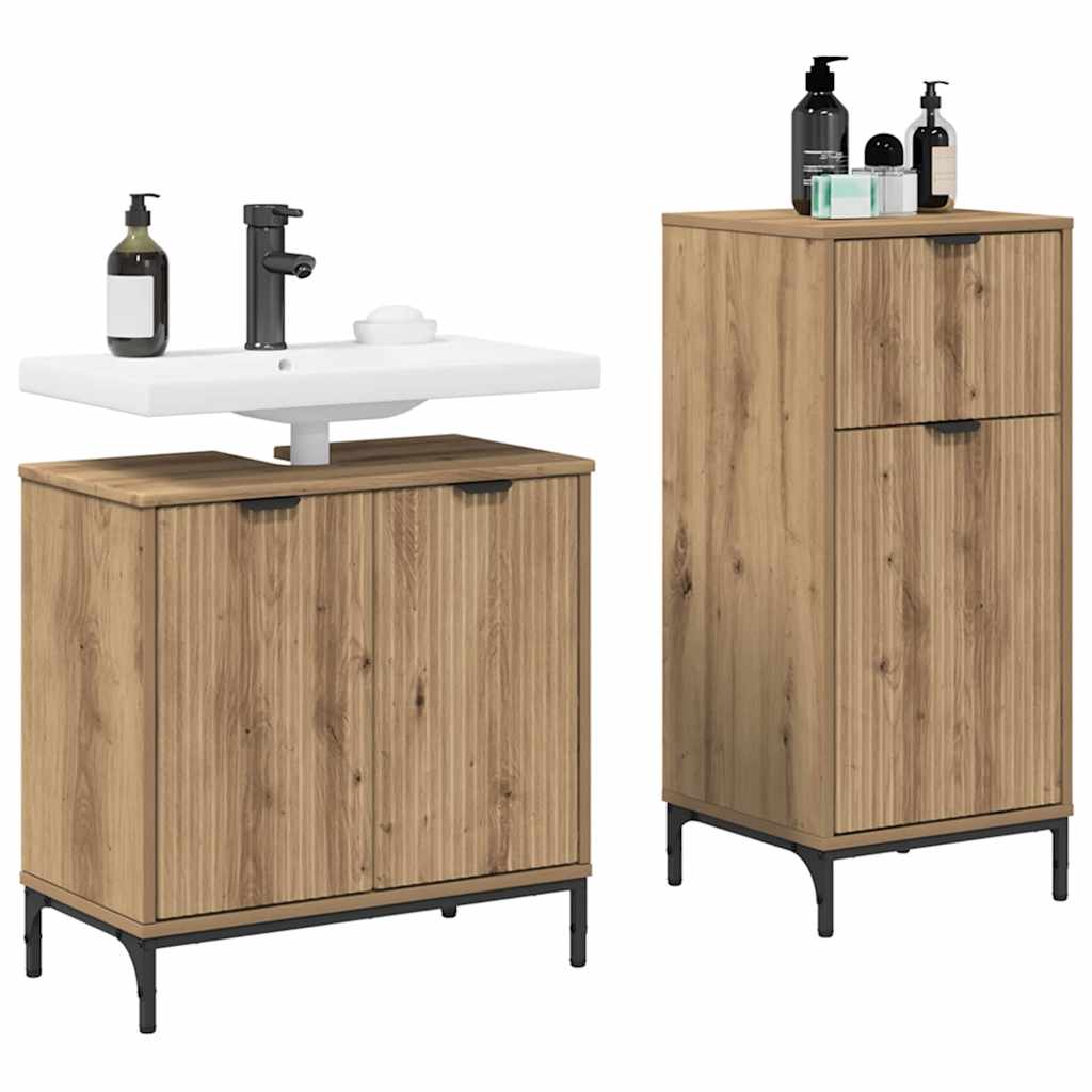 Baderomsinnredningssett 2 pcs Artisan Eik Ingeniørtre og metall