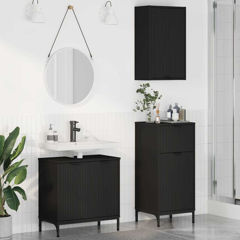Baderomsinnredningssett med skuff 3 pcs Svart 39.5 x 36 x 88 cm