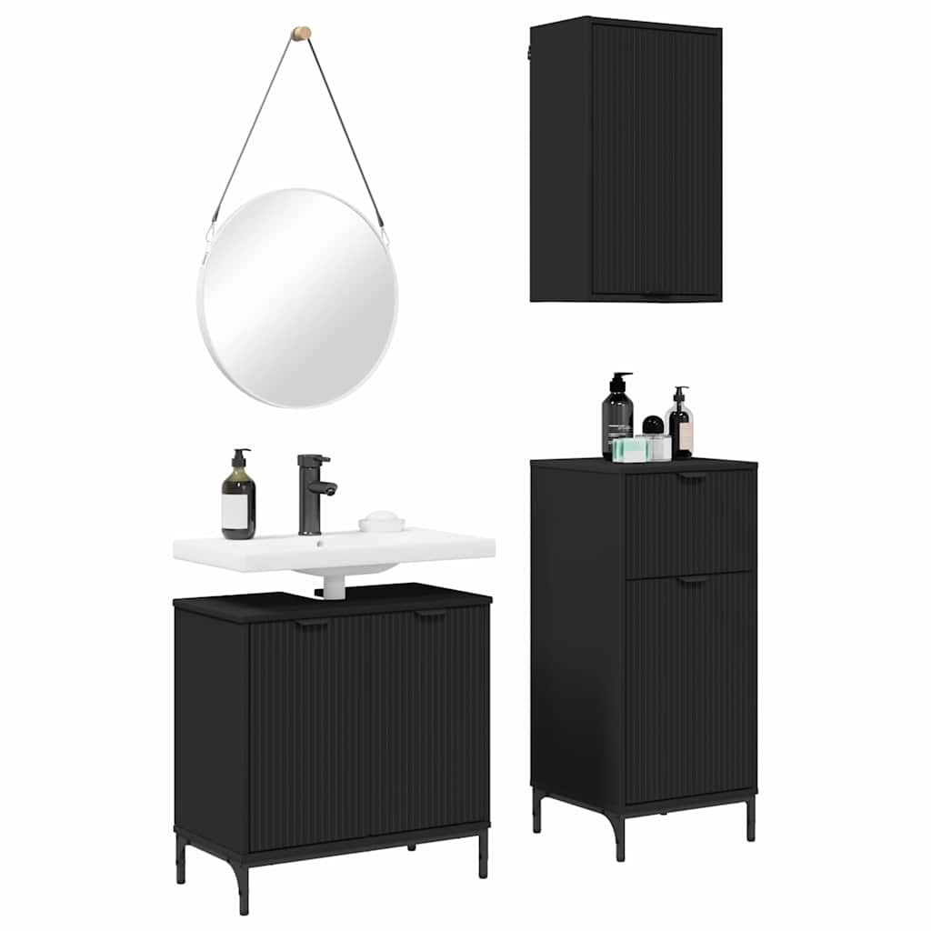 Baderomsinnredningssett med skuff 3 pcs Svart 39.5 x 36 x 88 cm