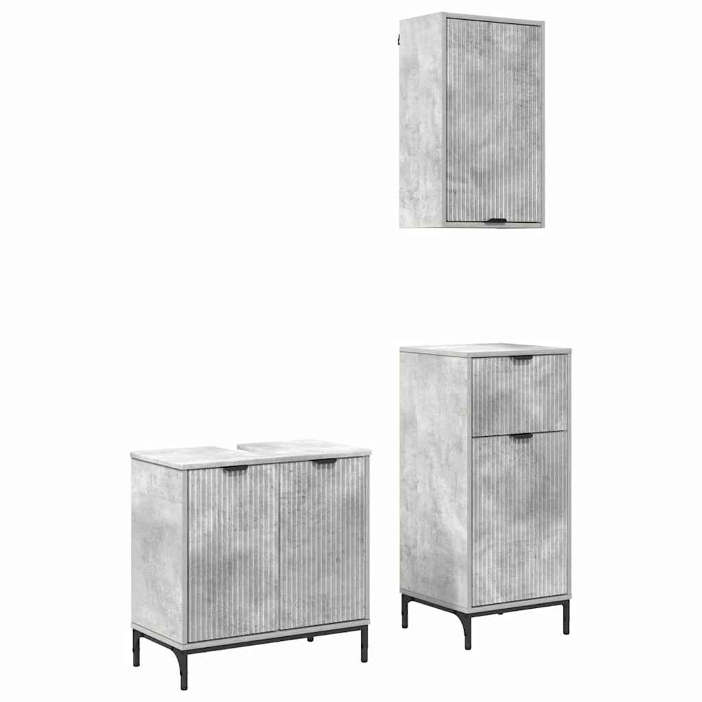 Baderomsinnredningssett 3 pcs Betonggrå 39.5 x 36 x 88 cm