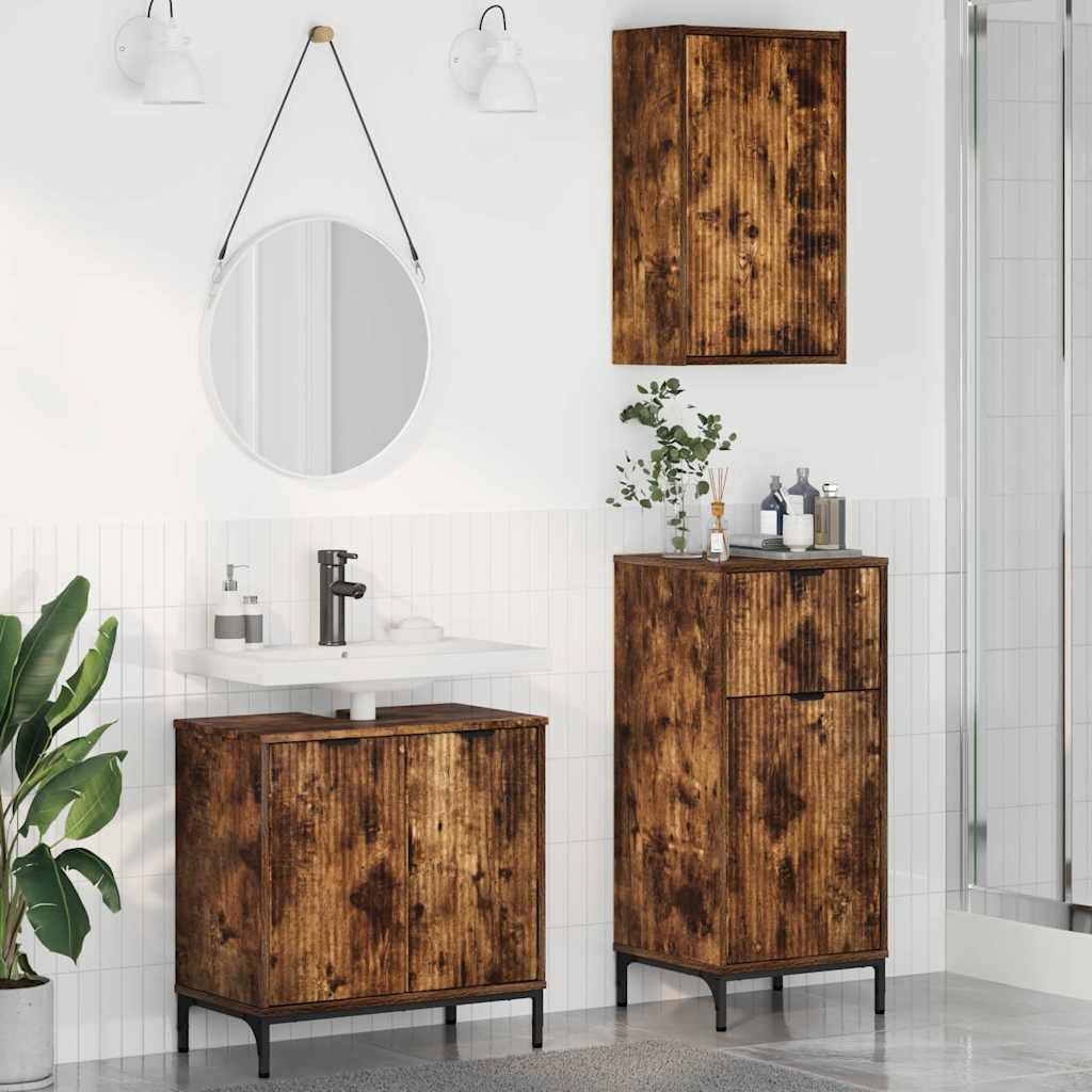 Baderomsinnredningssett Rutete 3 pcs Røkt eik 39.5 x 36 x 88 cm