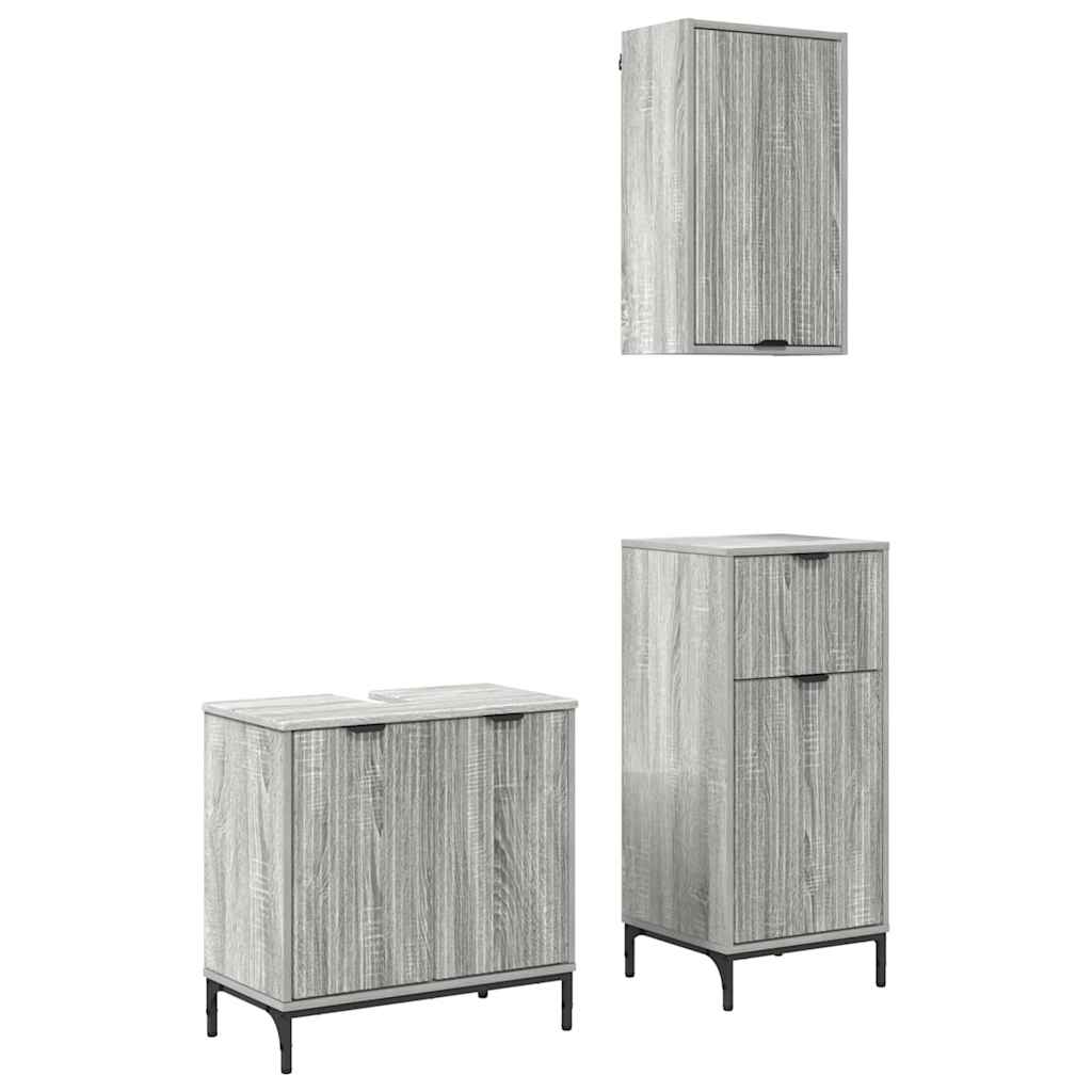 Baderomsinnredningssett 3 pcs Grå sonoma 39.5 x 36 x 88 cm