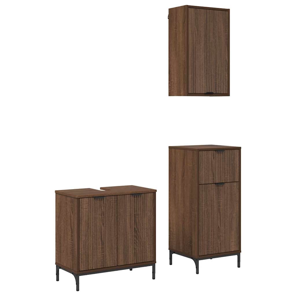 Baderomsinnredningssett Rutete 3 pcs brun eik 39.5 x 36 x 88 cm