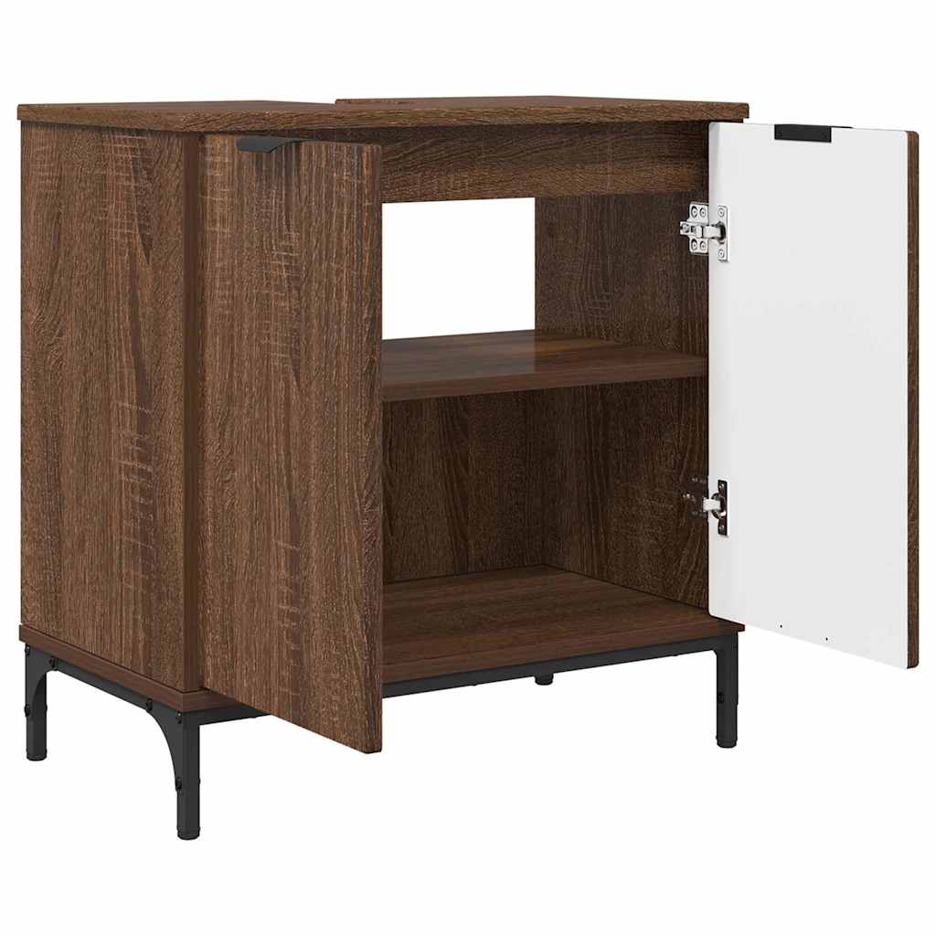 Baderomsinnredningssett Rutete 3 pcs brun eik 39.5 x 36 x 88 cm