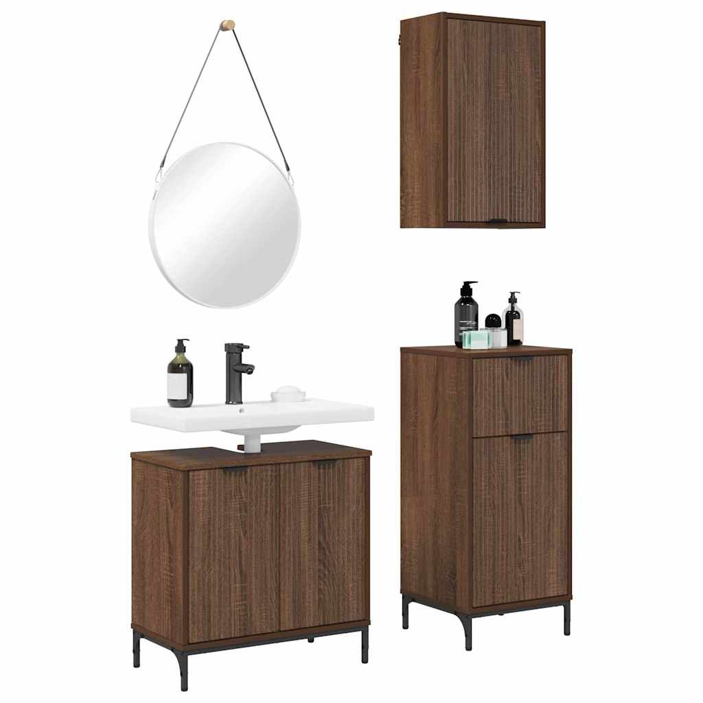 Baderomsinnredningssett Rutete 3 pcs brun eik 39.5 x 36 x 88 cm