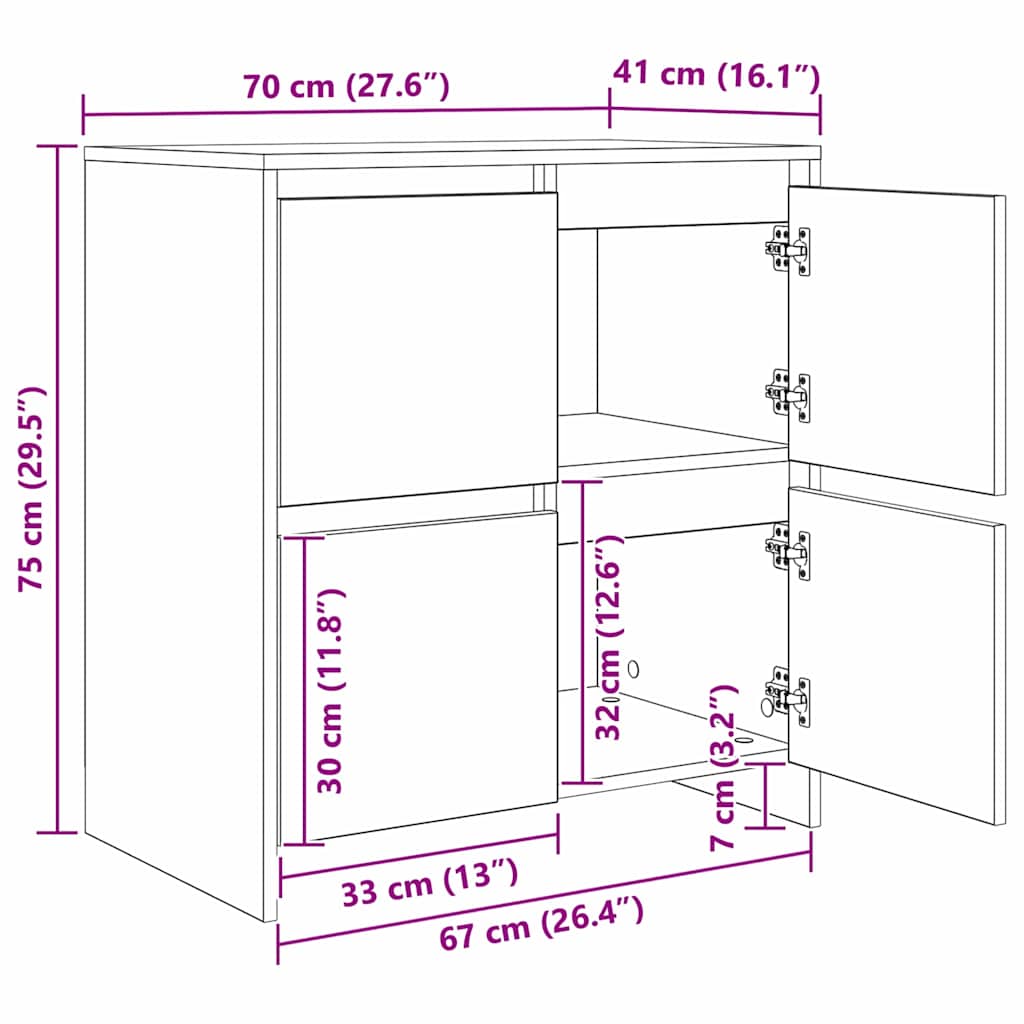 Serviesskap 2 pcs Artisan Eik 70 x 41 x 75 cm Konstruert tre
