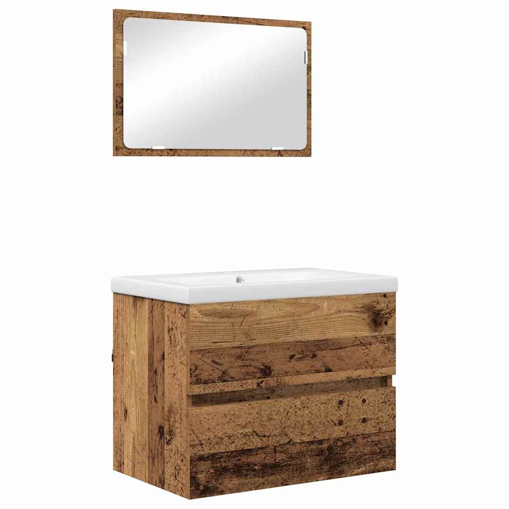 Baderomsinnredningssett 3 pcs Gammelt tre 60 x 38.5 x 45 cm