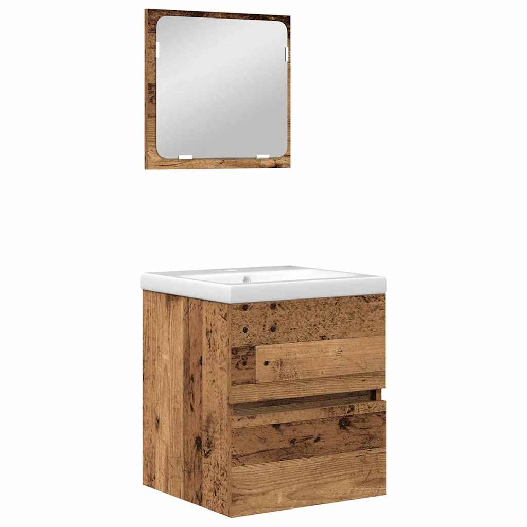 Baderomsinnredningssett 3 pcs Gammel tre og hvit Medium