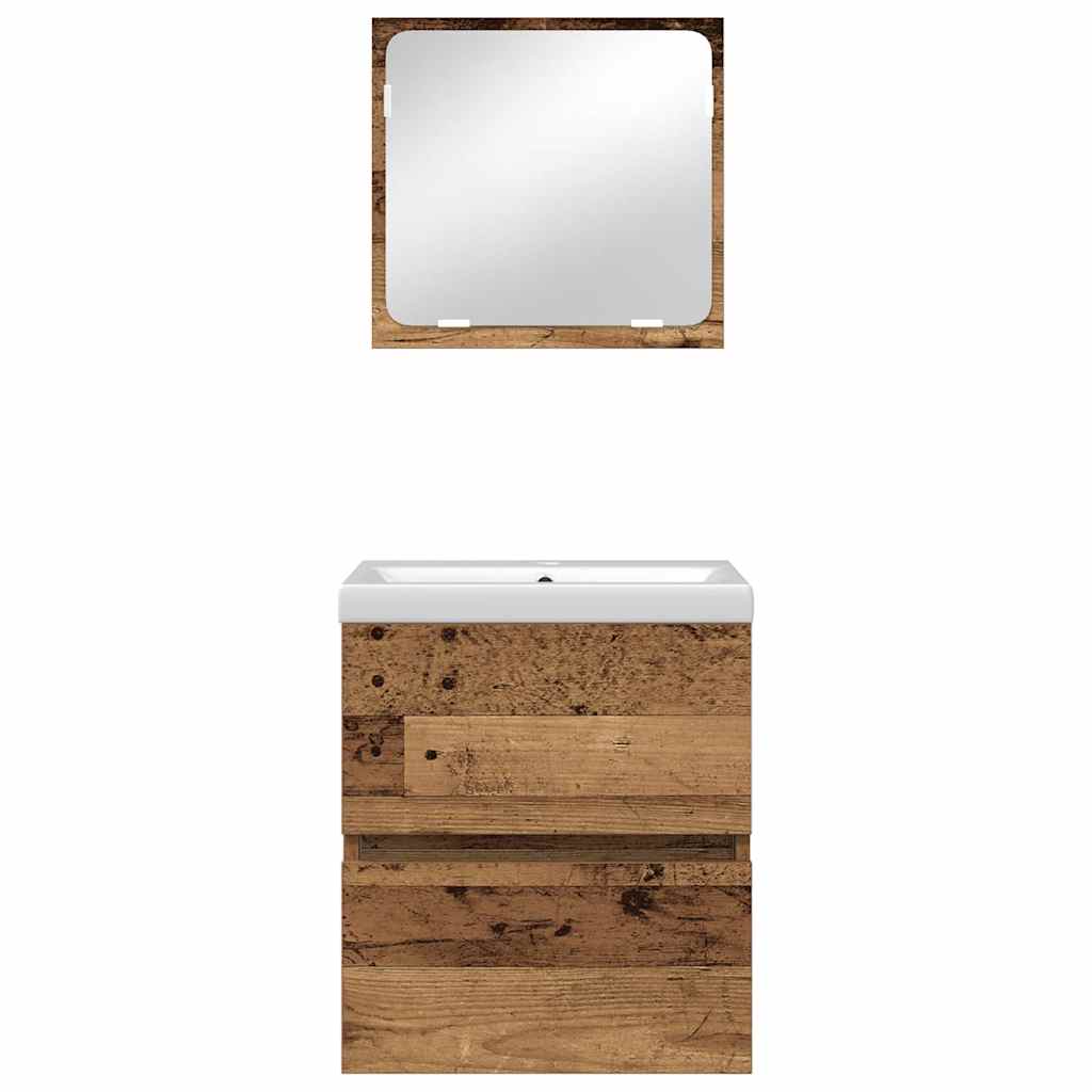 Baderomsinnredningssett 3 pcs Gammel tre og hvit Medium