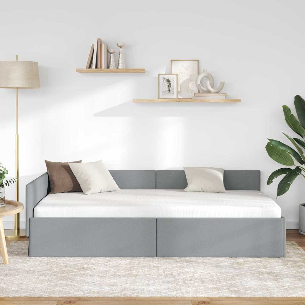 Hjørnesengramme med hodegjerde Lysegrå 80 cm x 200 cm stoff