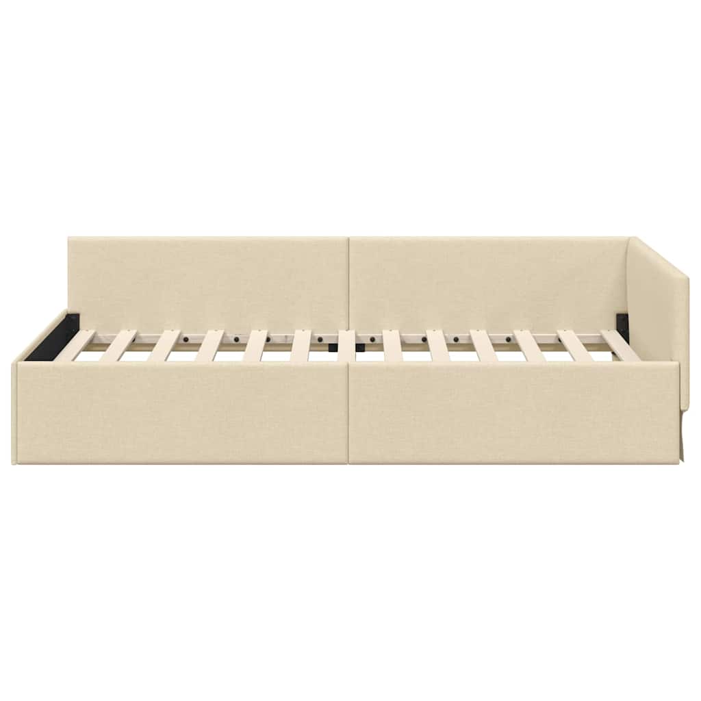 Hjørnesengramme med hodegjerde Krem 80 cm x 200 cm stoff