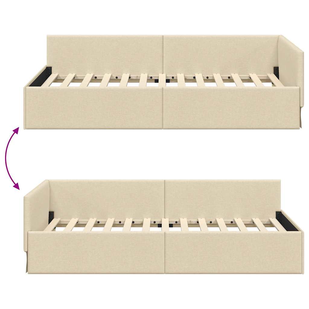 Hjørnesengramme med hodegjerde Krem 80 cm x 200 cm stoff