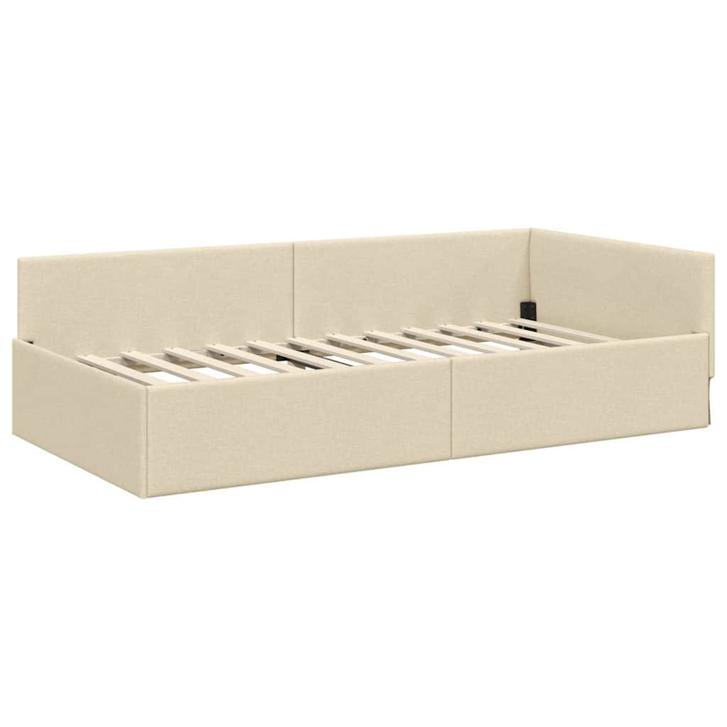 Hjørnesengramme med hodegjerde Krem 90 cm x 190 cm stoff