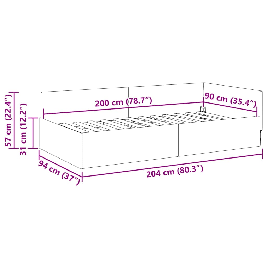 Hjørnesengramme med hodegjerde Svart 90 cm x 200 cm stoff