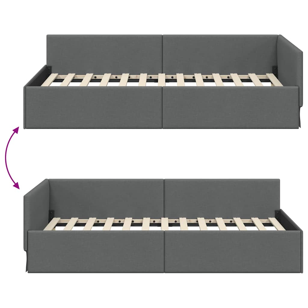 Hjørnesengramme med hodegjerde Mørkegrå 100 cm x 200 cm stoff