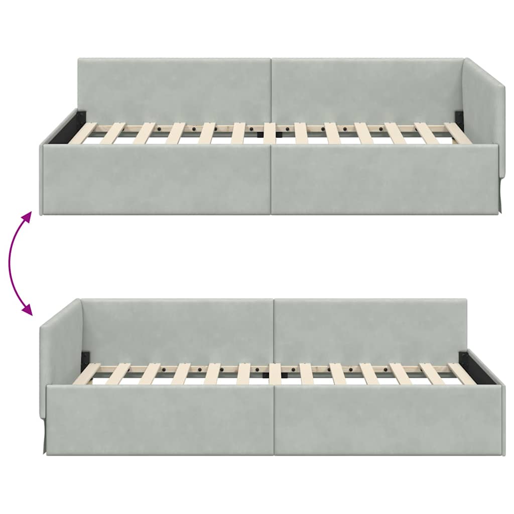 Hjørnesengramme med hodegjerde Lysegrå 80 cm x 200 cm stoff