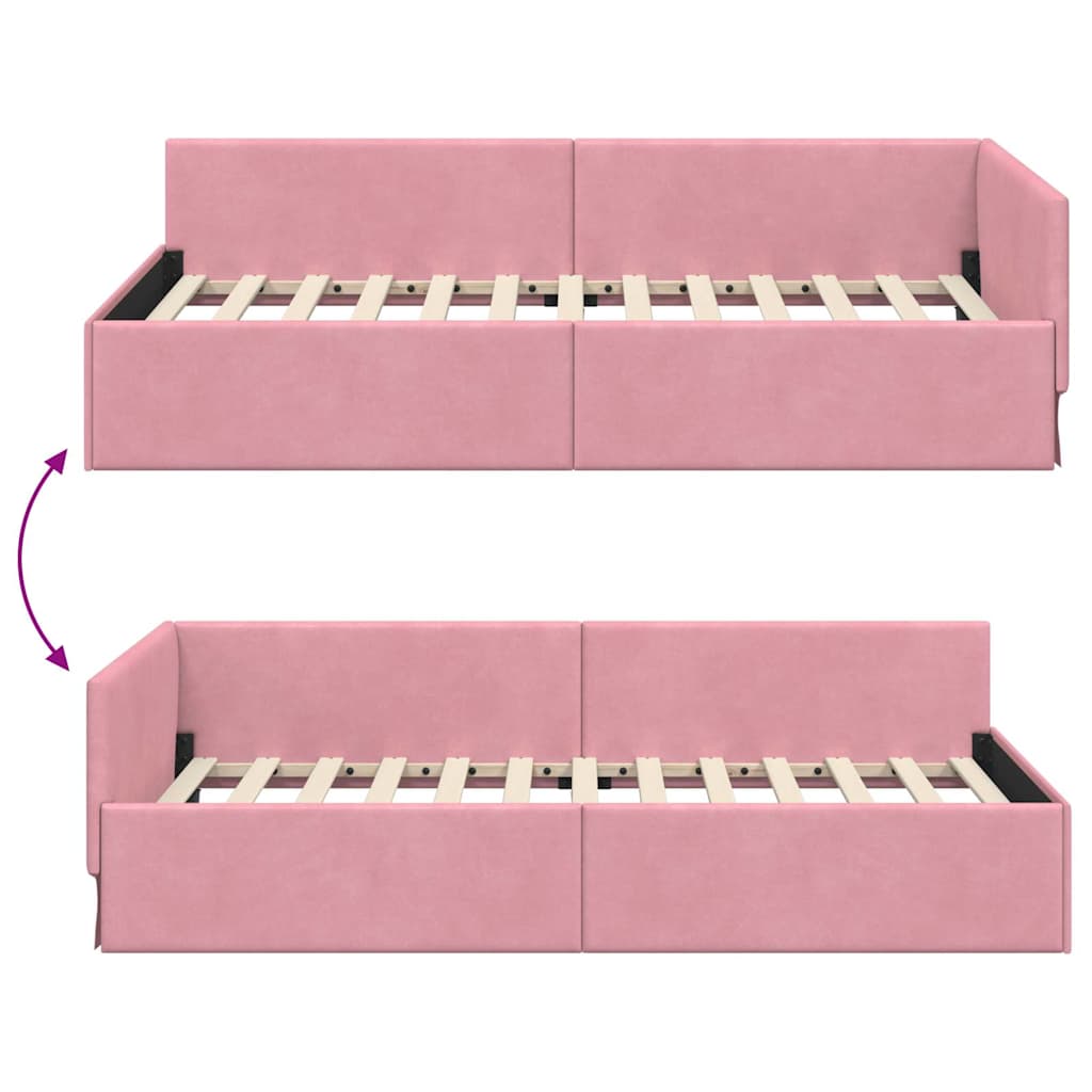 Hjørnesengramme med hodegjerde Rosa 80 cm x 200 cm stoff