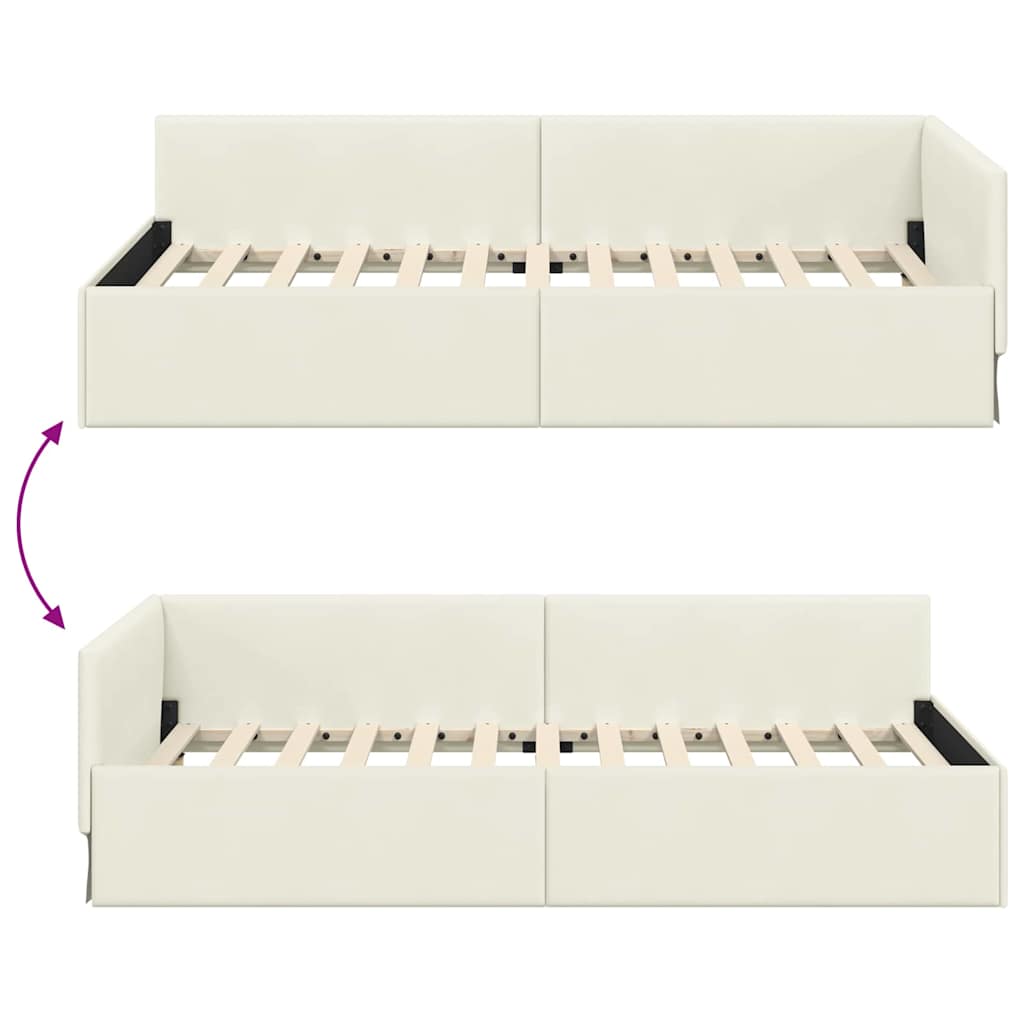 Hjørnesengramme med hodegjerde Krem 80 cm x 200 cm stoff