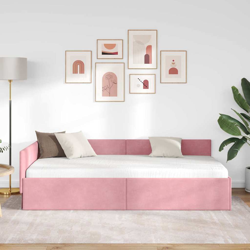 Hjørnesengramme med hodegjerde Rosa 90 cm x 190 cm stoff