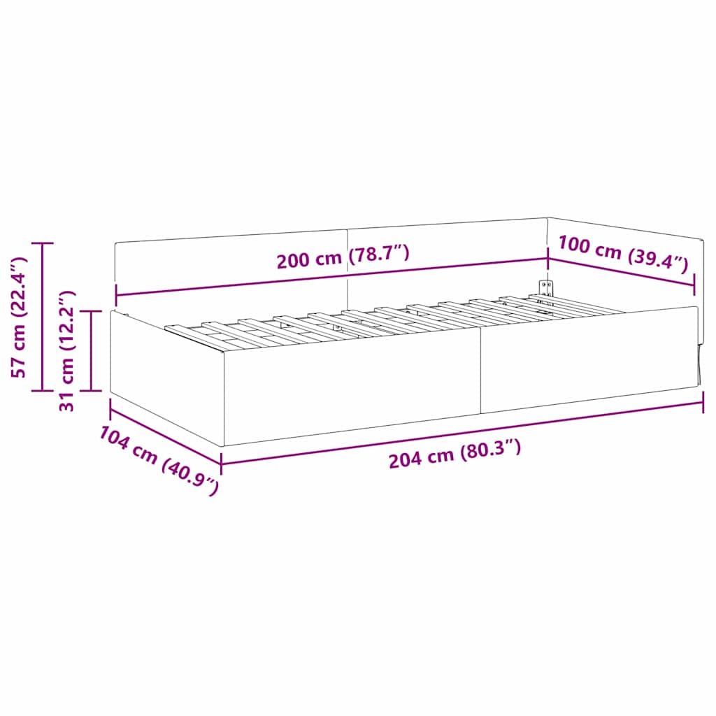 Hjørnesengramme Turkis 100 x 200 cm Fløyel og konstruert tre