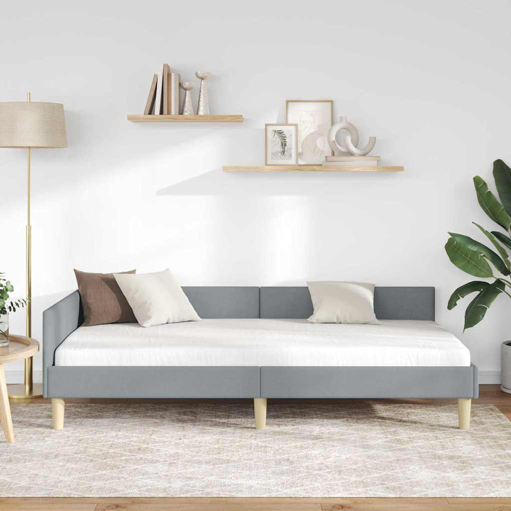 Hjørnesengramme med hodegjerde Lysegrå 90 x 190 cm stoff