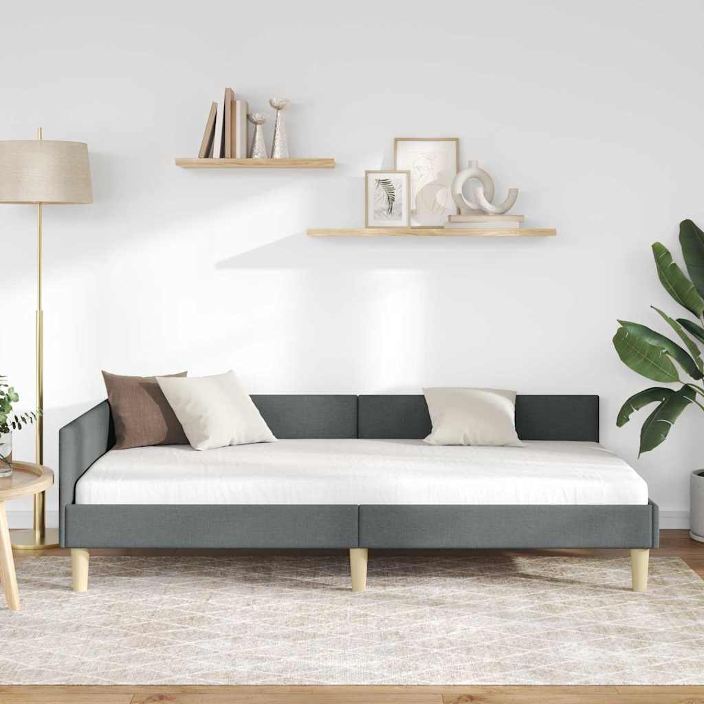 Hjørnesengramme med hodegjerde Mørkegrå 90 x 190 cm stoff