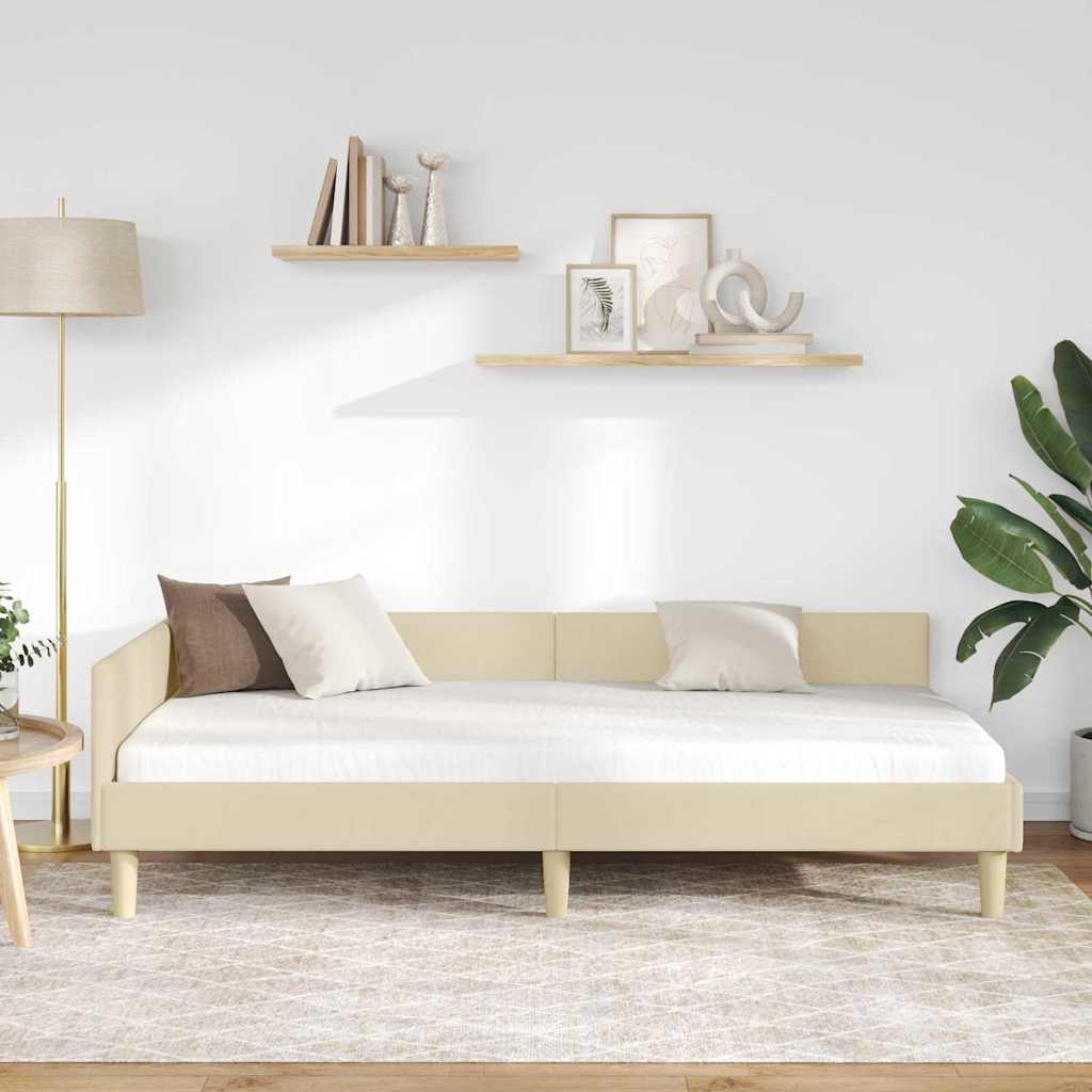 Hjørnesengramme med hodegjerde Krem 90 x 190 cm stoff