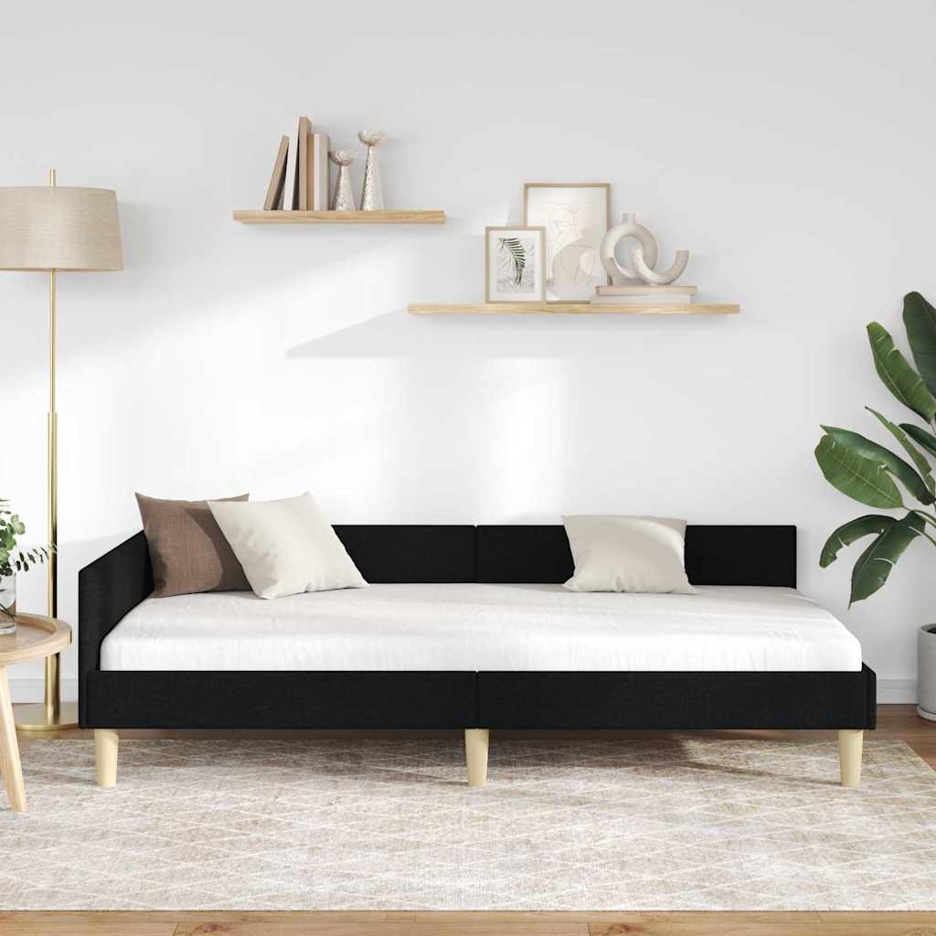 Hjørnesengramme med hodegjerde Svart 90 x 200 cm stoff